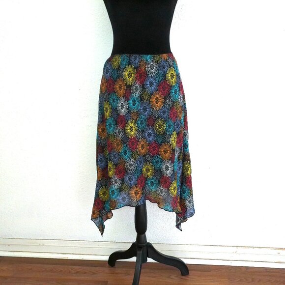 Giorgio Fiorlini, multi-color floral midi skirt, double layers - Picture 3 of 9